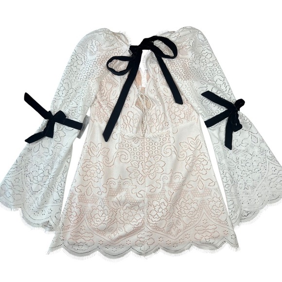 NWT For Love & Lemons Robe Mini Araceli Lace Dress, Size L - Picture 5 of 12